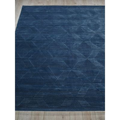 Brunello Modern Handmade Silky Nylon Navy Area Rug