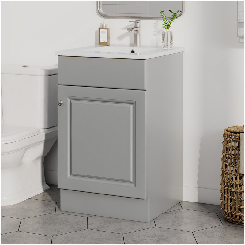 Vidéo Meuble-lavabo avec lavabo, meuble-lavabo avec tablette de porte et tablette réglable 20 po, gris