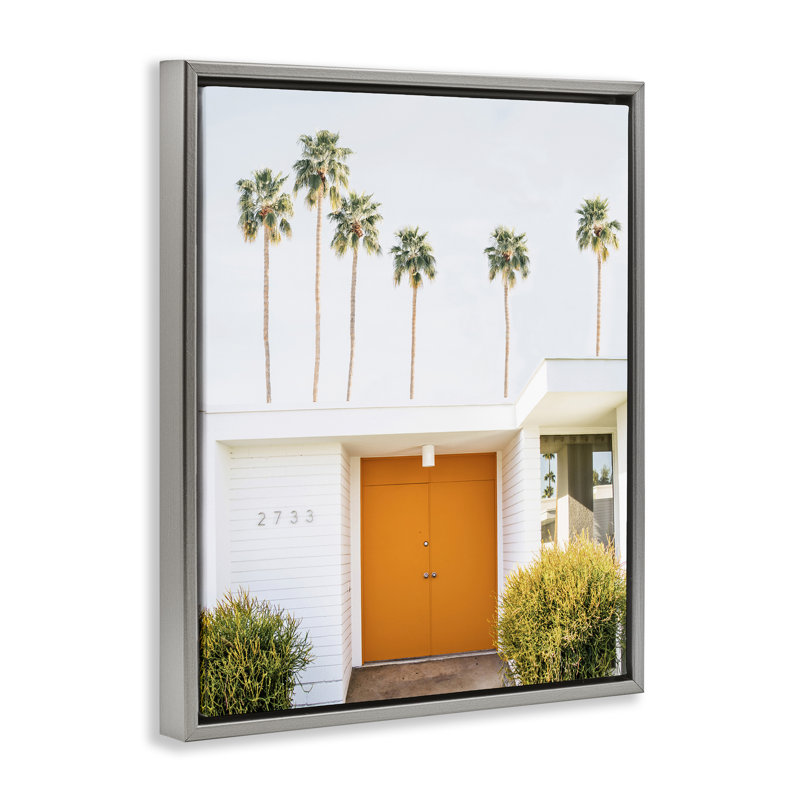 "Palm Springs", porte orange encadrée par Floater, H 17 po x l 21 po, Cadre flottant gris lustré
