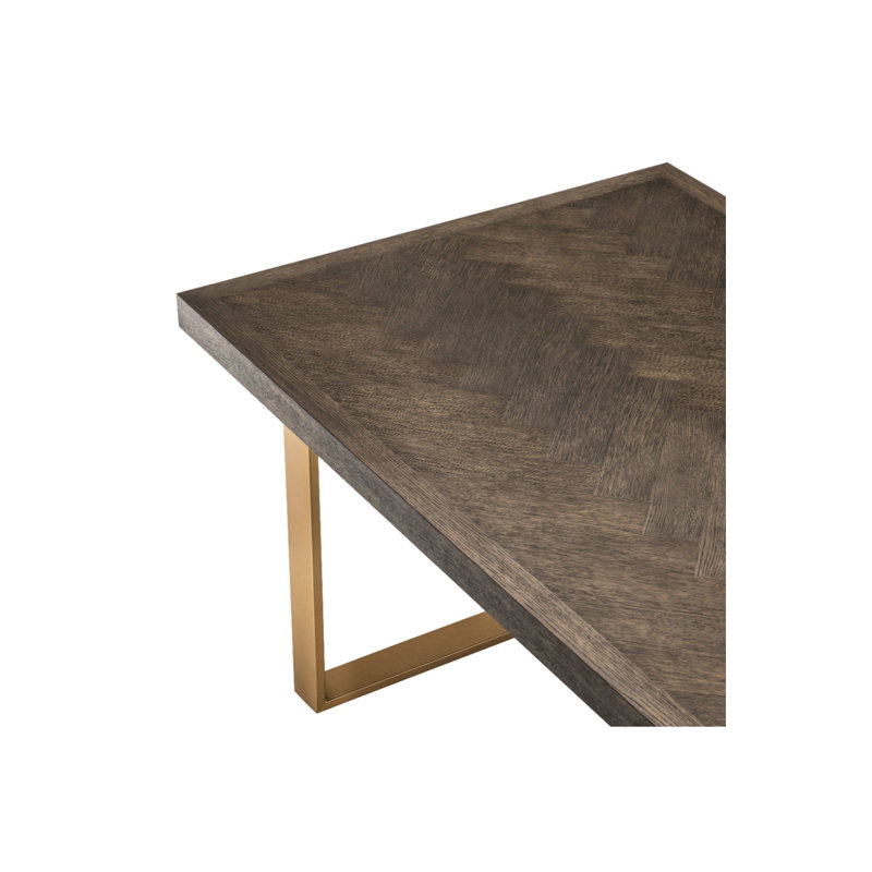 Borghese Solid Oak Dining Table, 39.3701" W x 90.5512" L, Brown Oak/Brushed Brass