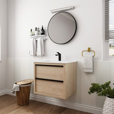 Meuble-lavabo 24 po avec tiroirs à fermeture en douceur et lavabo en céramique blanche - Design mural élégant Bva02524plo-g-bl9060b (w1286s00034 Modern Cabinet 2 Storage