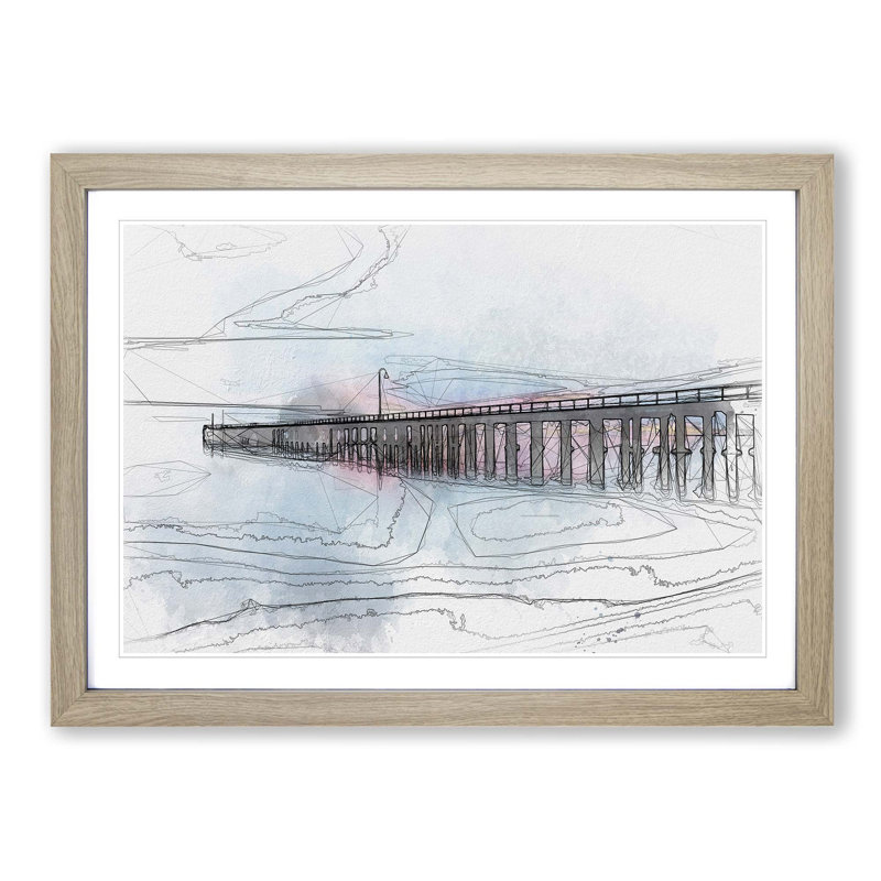 A Pier at Sunset in Abstract - Picture Frame Graphic Art Print, Oak Framed, 48cm H x 65cm W x 2cm D