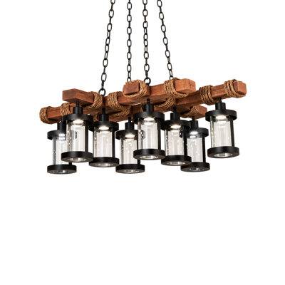 Lustre 8 lumières de 42 po de long à poutre en bois