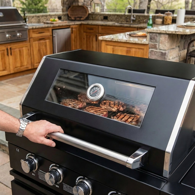 Îlot de cuisine à 4 brûleurs de 72 000 BTU en acier inoxydable avec ensemble de rôtissoire à brûleur latéral et comptoir en granit