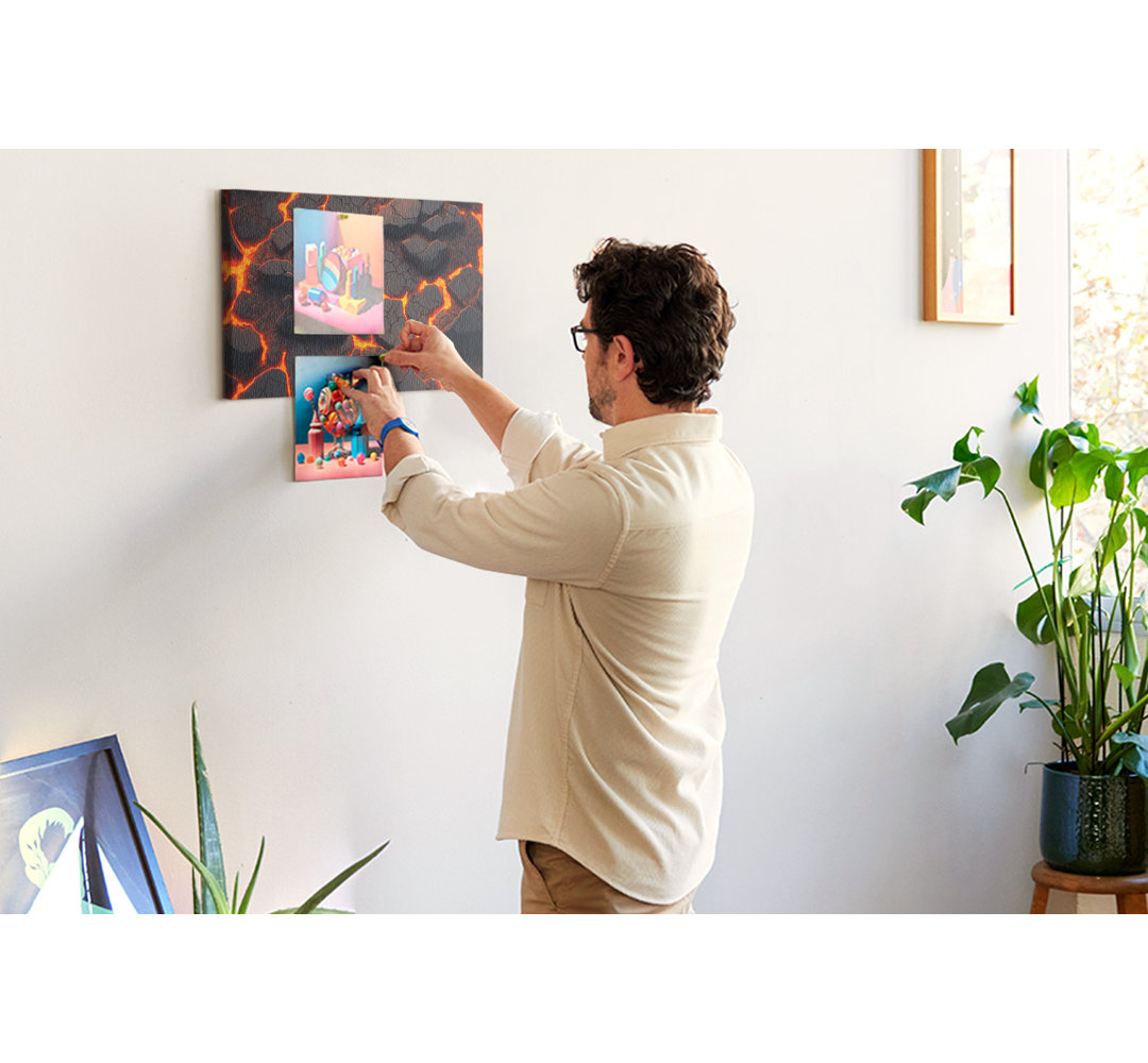 Wall Mounted cork board with print decorative wall message pin boards home office bulletin board ideas Lava volcano