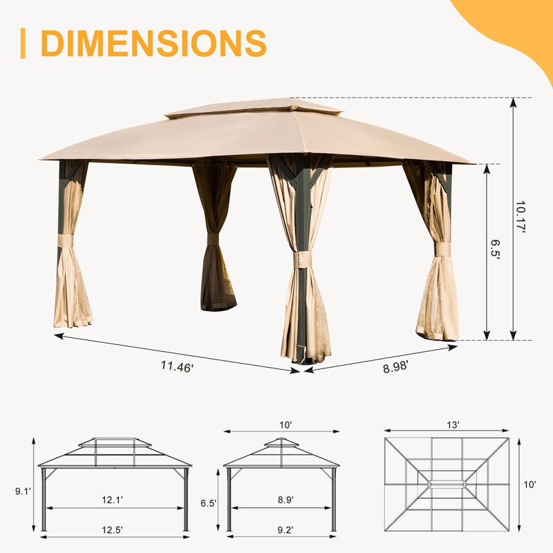 Metal Ventilation Double Roof Party Tent Gazebo, Brown, 9.81 ft x 13.86 ft