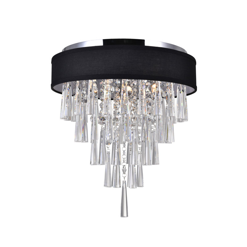 Plafonnier encastré cylindrique 4 lumières 16 po avec abat-jour noir ou blanc cassé et finition chromée - Compatible G9 DEL - Idéal pour la chambre à coucher, le couloir, le vestibule