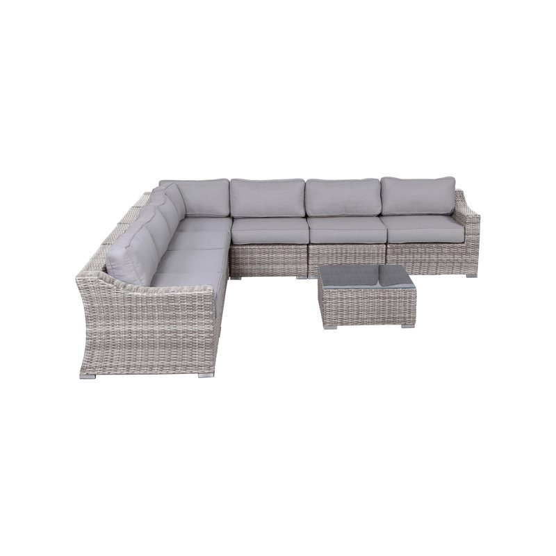 Ensemble de conversation en osier pour 6 personnes avec coussins Saffi, Mélange de gris