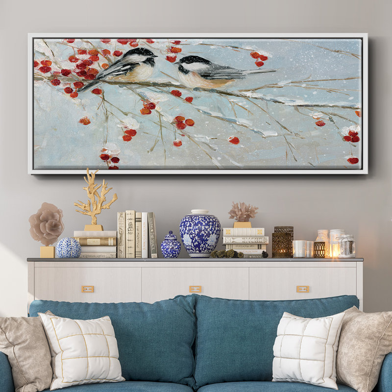 Chickadees in Winter- Framed Canvas