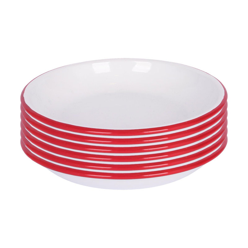 Argon Tableware White Enamel Pasta Bowls - 20cm - Blue - Pack of 6, Red