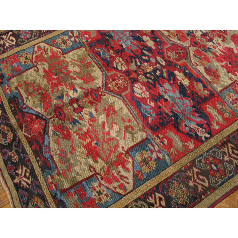 Antique Caucasian Tribal Geometric Seychour Small Scatter Size Wool Rug