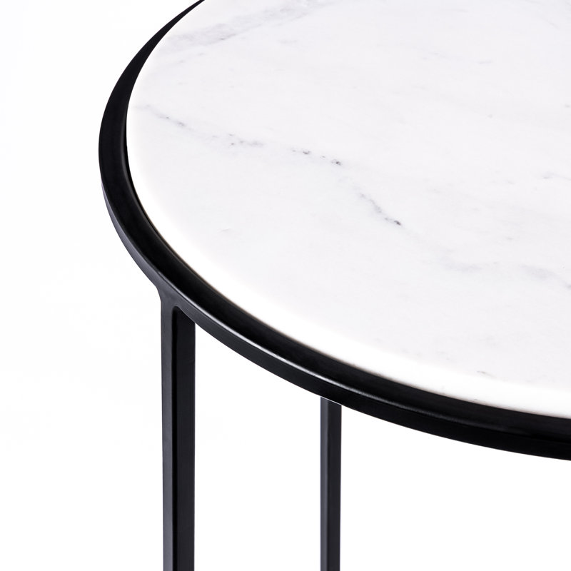 Nikelle Marble Top End Table, White, Black