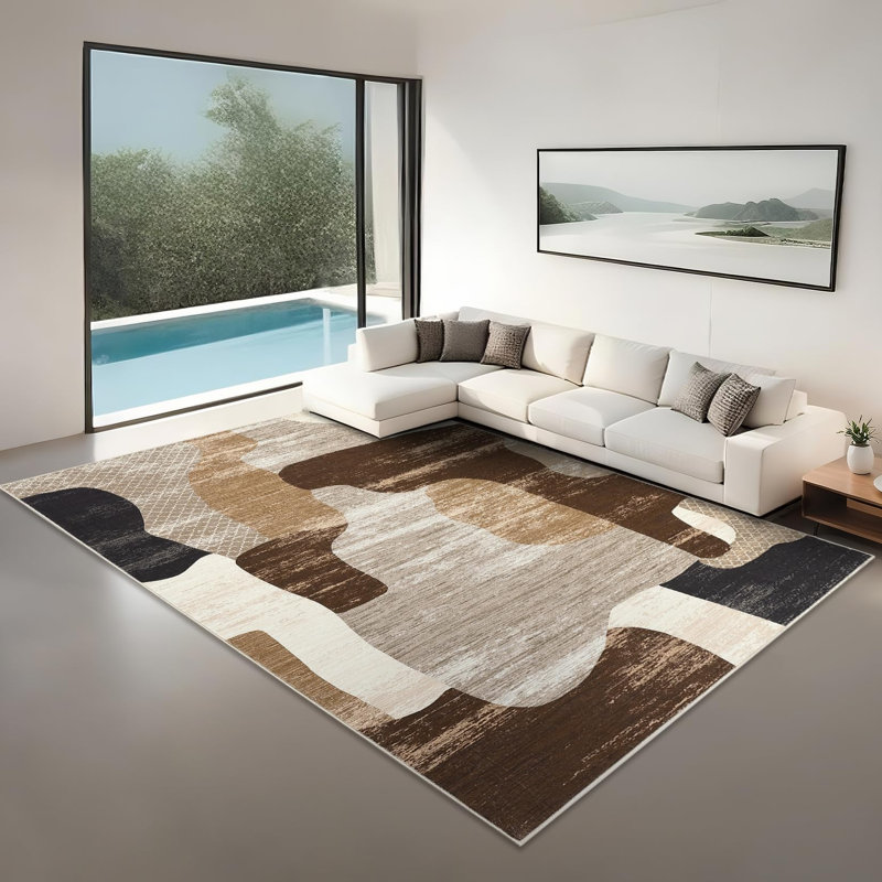 Modern Abstract Runner Rug 2x6 Washable Kitchen Runner Rug Contemporary Throw Carpet For Hallway Stain Resistant Carpet With Non-Slip Backing Low Pile Floor Cover For Laundry Bathroom,Brown