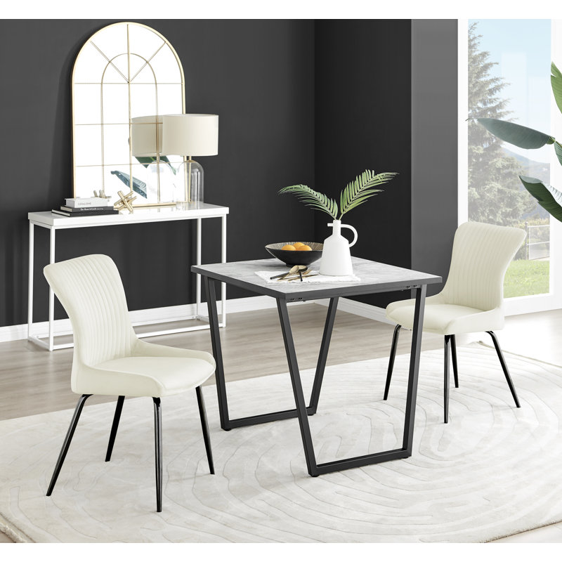 Table et chaises de salle à manger en mélamine effet marbre Carzon - Chaises de salle à manger en velours de luxe