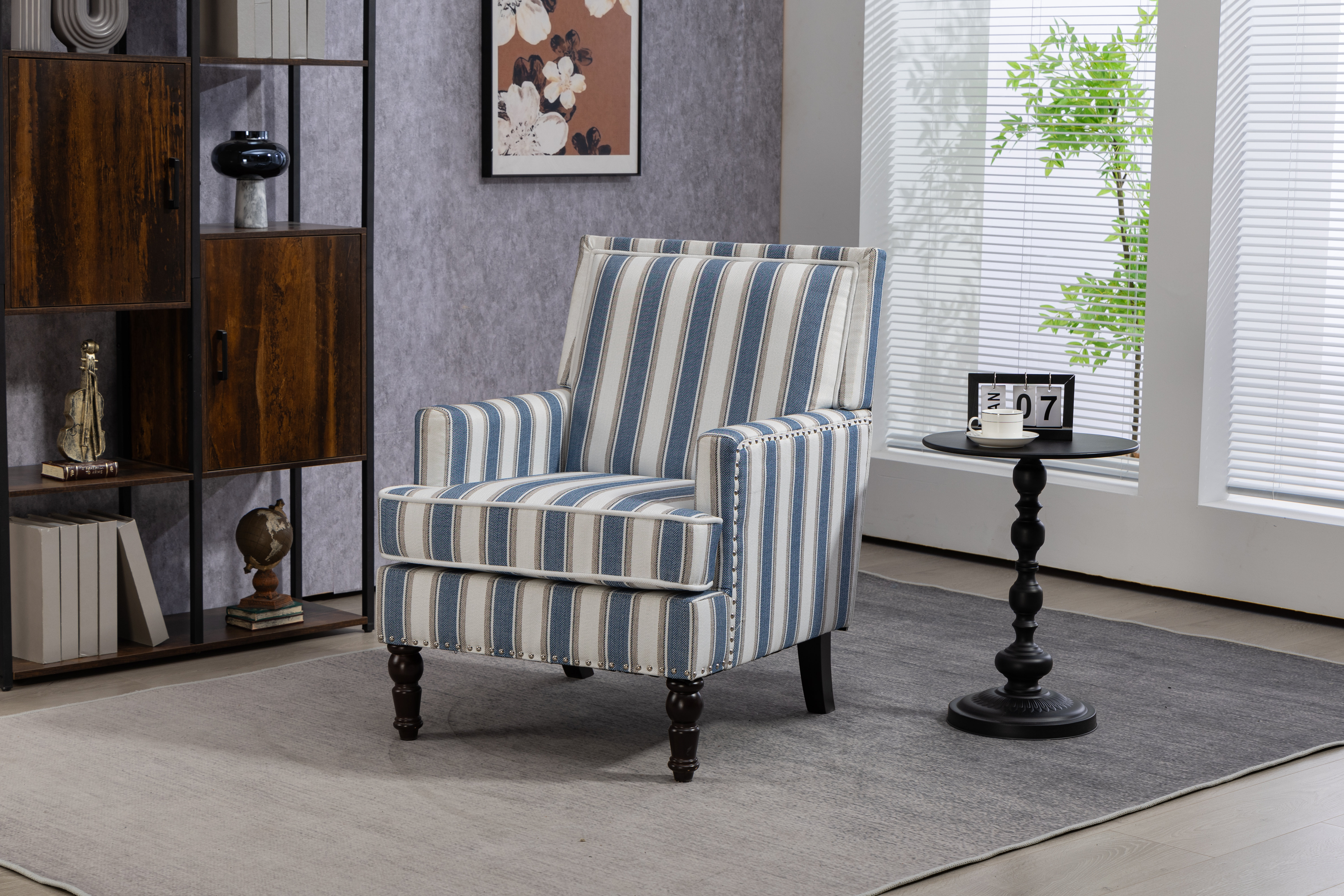 Grey Navy Striped Accent Chair JAYDEN CREATION Buy Classic Navy
