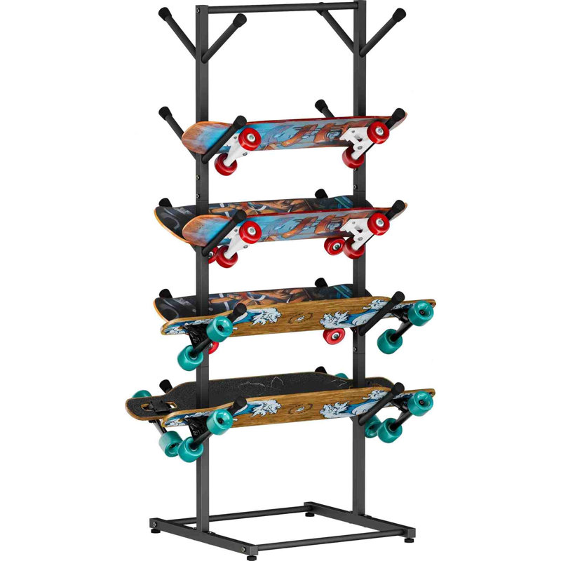 Support de rangement pour planches à roulettes sur pied, à 5 niveaux, autoportant.