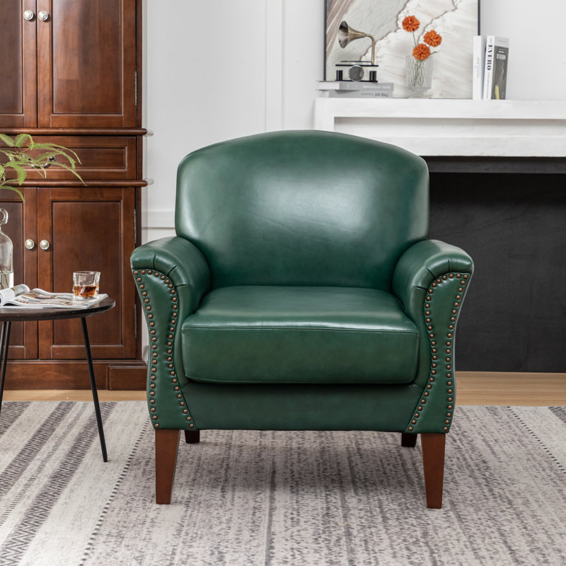Shalisia 32'' Wide Upholstered Genuine Leather Armchair, Green Genuine Leather