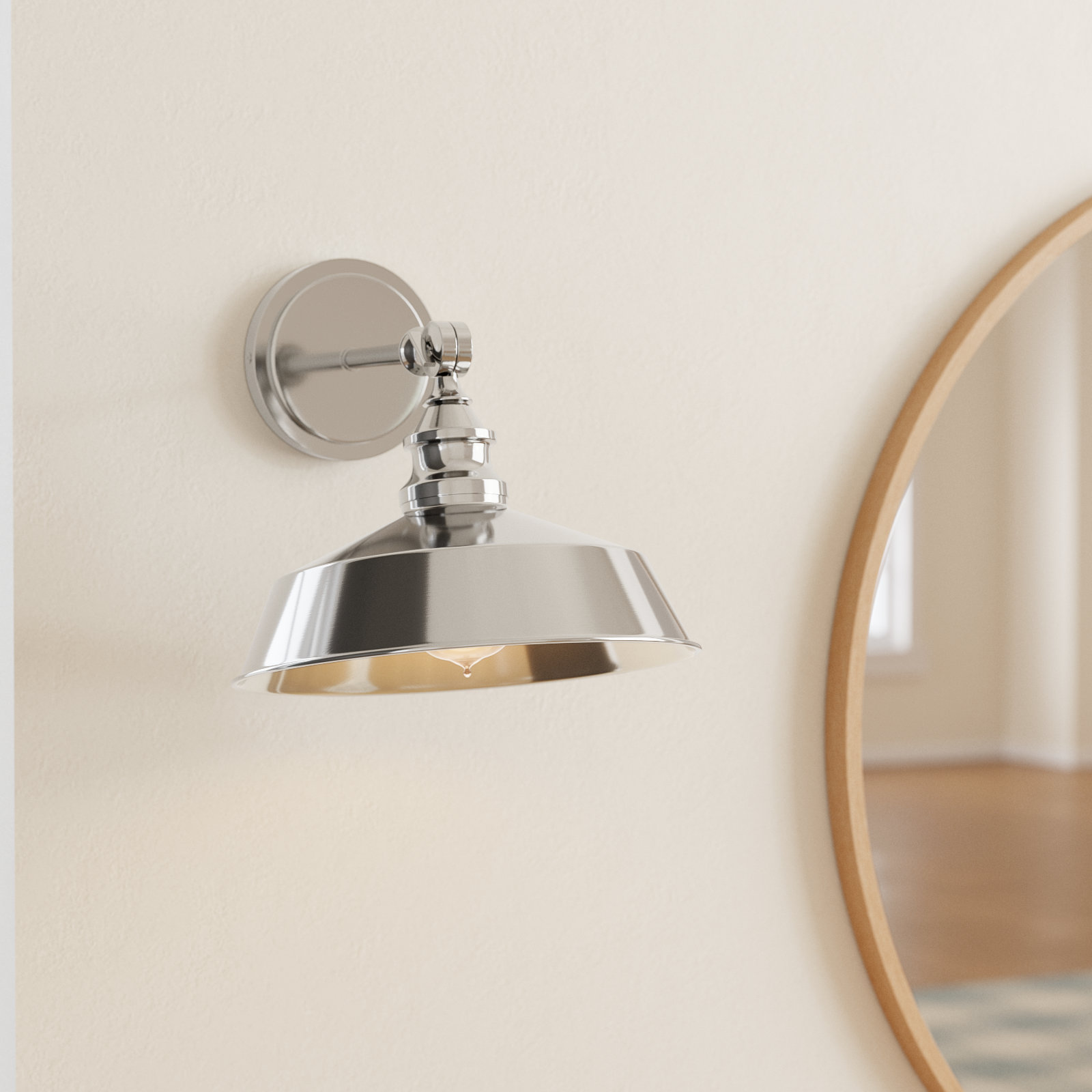 Jeb Single Light Dimmable Armed Sconce, Polished Nickel