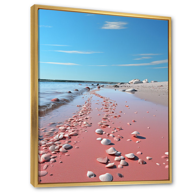 Plage de sable rose Bruin II, H 40 po x l 30 po x P 1,5 po, Cadre flottant doré
