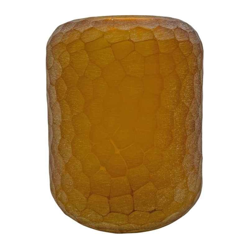 Handmade Patterned Glass Vase – Textured Decorative Floral Accent Vase, Amber & Purple, 7" H X 7" W X 6" D, Amber