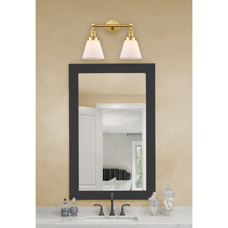 Éclairage de meuble-lavabo inclinable 2 lumières Cone, Boîtier blanc mat, Ampoule à DEL rétro de 6 watts, Or satiné