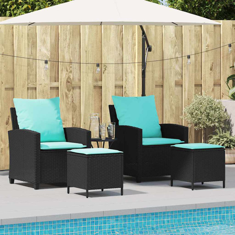  Ensemble de canapé de patio 4 pièces avec coussins en rotin de polyester noir, Cusshion turquoise / cadre noir
