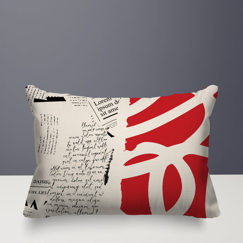 Oreiller rectangulaire réversible intérieur / extérieur Vaya, Rouge / noir / blanc cassé, H 14 po x l 20 po