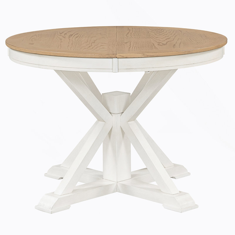 Functional Extendable Dining Table with Leaf for Dining Room and Living Room, Oak Natural Wood, White