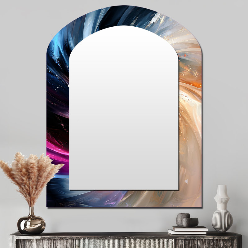 Spirales abstraites dans des tons dorés et mauves IV - grand miroir mural en forme de spirale abstraite, 43 po x 33 po