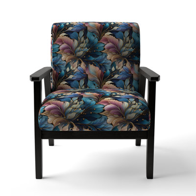 Spiral Flower Elegance Boho Pattern - Upholstered Bohemian Arm Chair, Blue Accent Chair