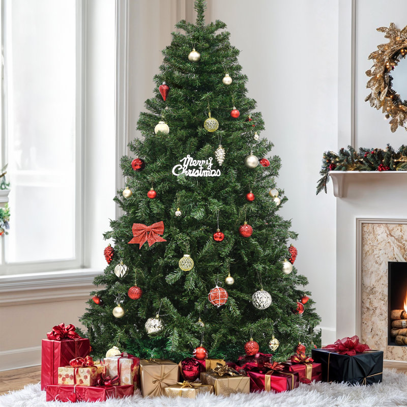 6/7.5/9 ft Green Artificial Pine Christmas Tree with Stand, 9 ft