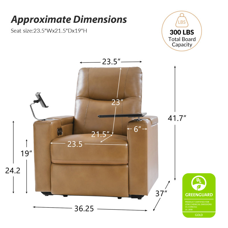 Fauteuil inclinable électrique de cinéma maison en cuir véritable avec appui-tête réglable Lapin, Brun
