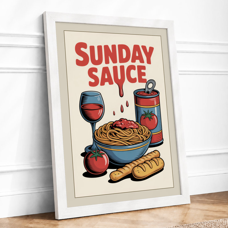 Sunday Sauce Retro - Framed Print, A3 - 42.0 x 29.7 cm, White