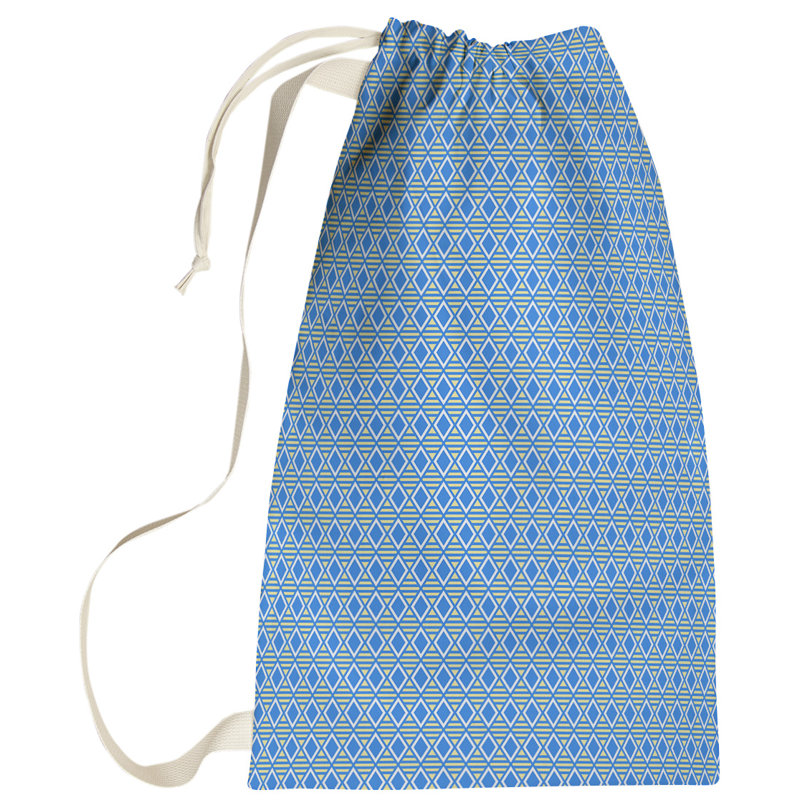 Sac à linge à motif géométrique, Petit (H 64 po x l 20 po x P 1,5 po), Bleu/jaune