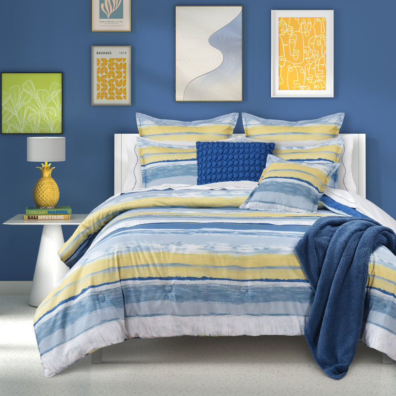 Queen Blue Microfiber Seashore Comforter Set