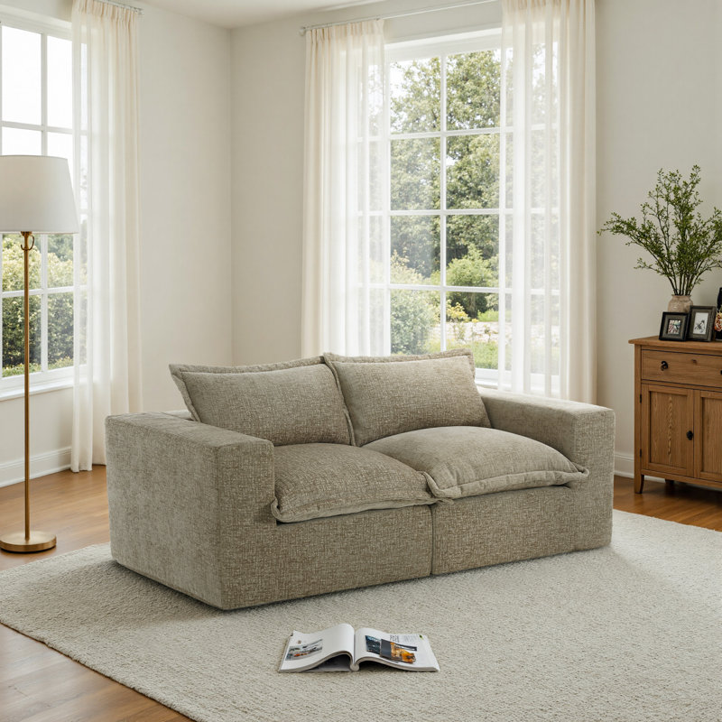 Canapé modulaire rembourré en chenille 2 pièces 2 pièces avec dossier coussiné - entièrement comprimé, aucun assemblage requis