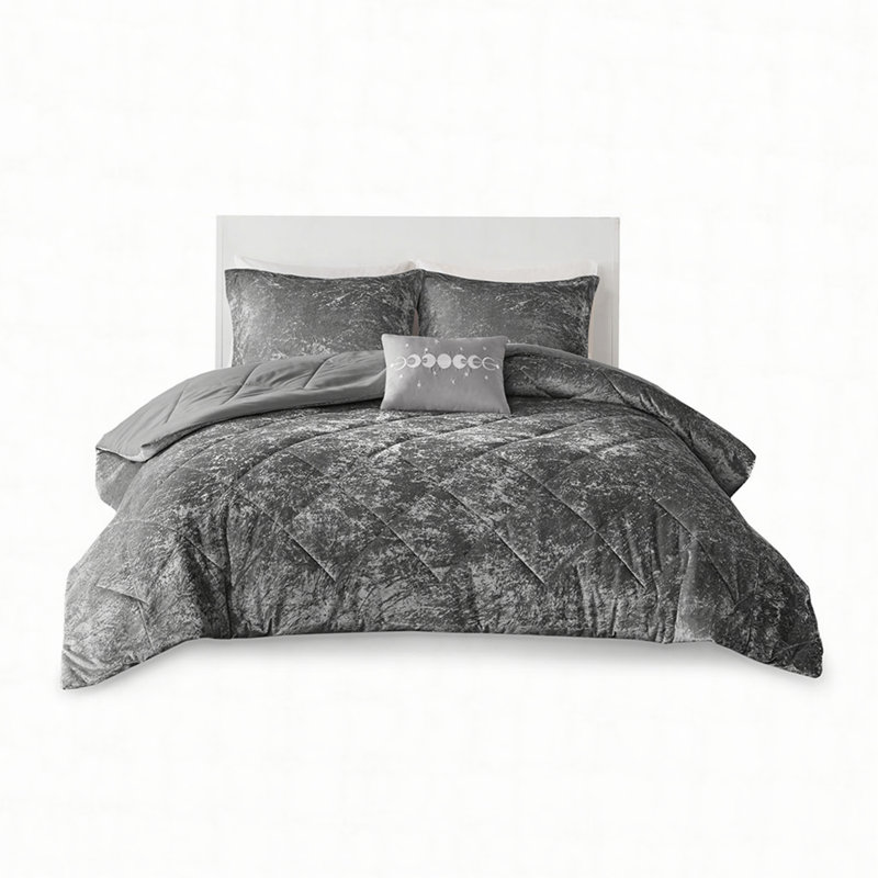 Comforter Set with Throw Pillow, Full Comforter + 3 Additional Pieces Included, Gray
