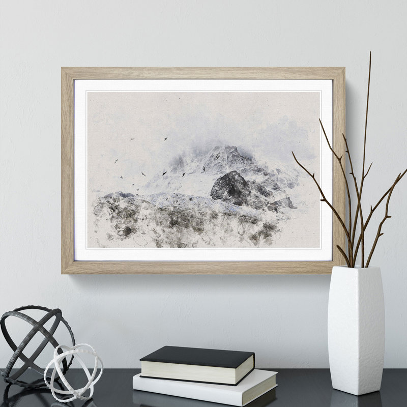 A Flock of Birds Watercolour - Picture Frame Graphic Art, Oak, 36cm H x 48cm W x 2cm D