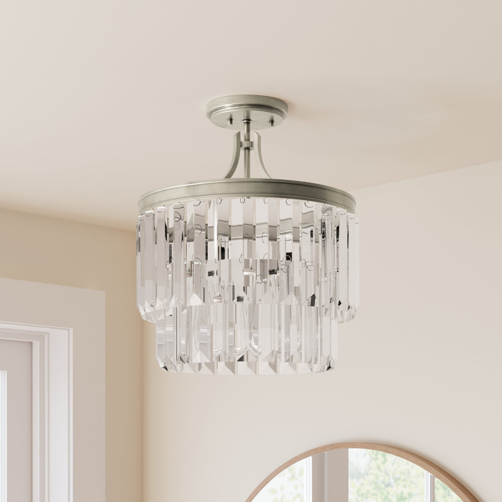 Galene 3 Light Glass Semi Flush Mount, Silver Ridge