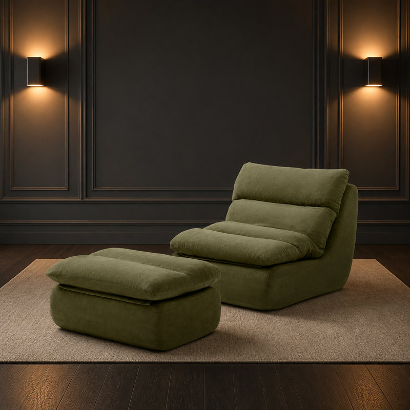 Méridienne capitonnée avec repose-pieds et méridienne ergonomique en tissu de coton jaune pour le salon et la chambre à coucher