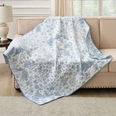 Greenland Home Fashions Toile Patch Throw, Blue - 50x60 Inch