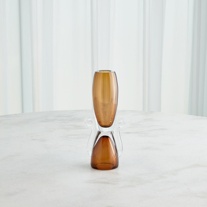 Lydia Handmade Glass Table Vase, Amber/Clear, 11.5" H x 5" W x 3.75" D