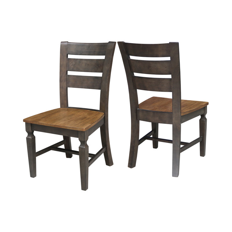  Hensley Solid Wood Ladder Back Dining Chair, Hickory / Washed Coal