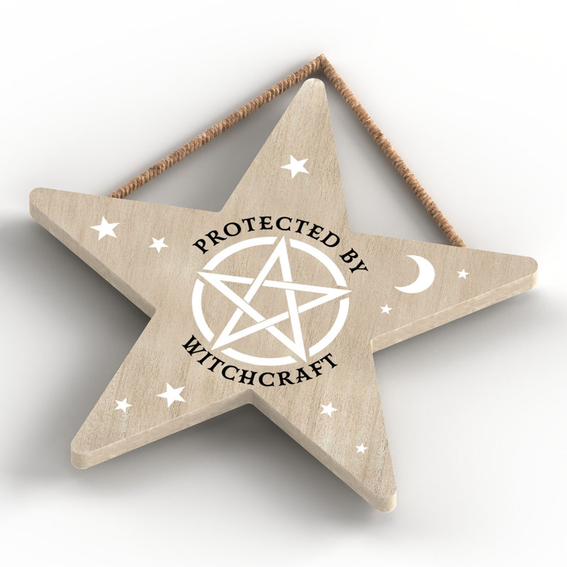 Protected by Witchcraft Wooden Star Plaque, Brown