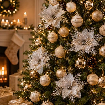 Paquet de 10 fleurs de poinsettia de Noël, choix de fleurs artificielles avec pinces, fleurs de Noël décoratives pour couronnes, guirlandes, arbres de Noël et décorations pour la maison