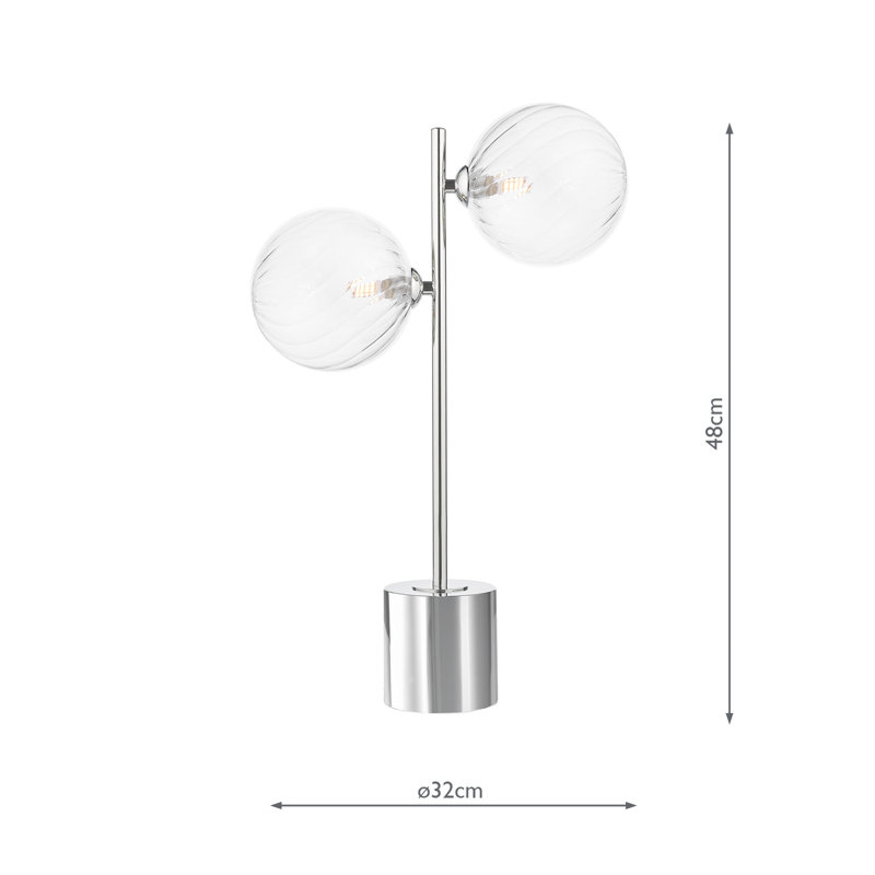 Metal Table Lamp Lamp, Chrome, Clear, 48 cm H x 32 cm W x 36 cm D