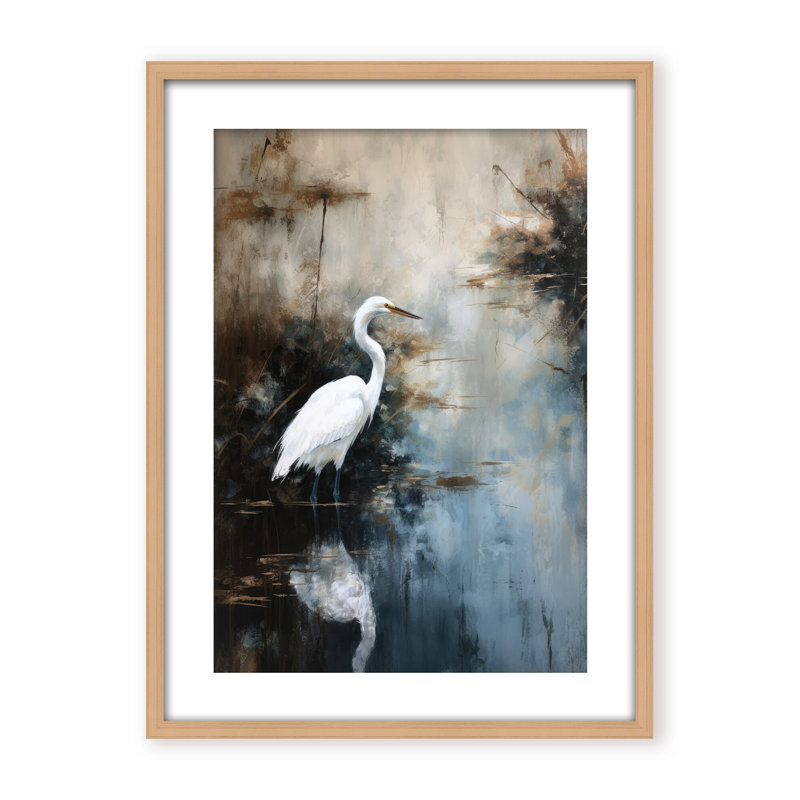 Nature Inspired Egret In Lake, 30" H x 24" W x 2.375" D, Black, Framed Canvas