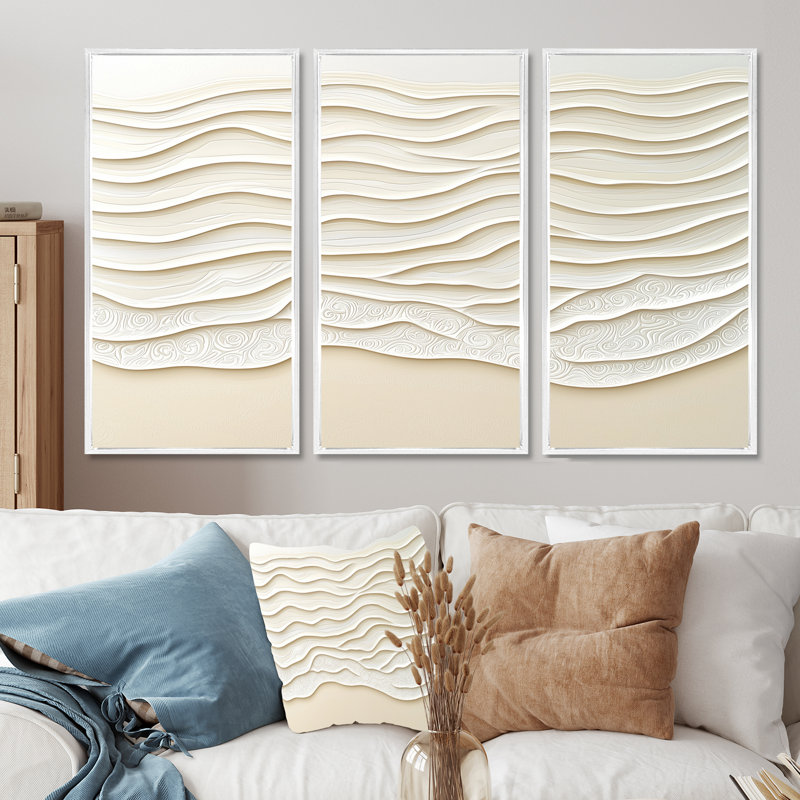 «Ocean’S Embrace» - ensemble d'art mural côtier, H 32 po x l 48 po, Reproduction avec cadre flottant, Blanc
