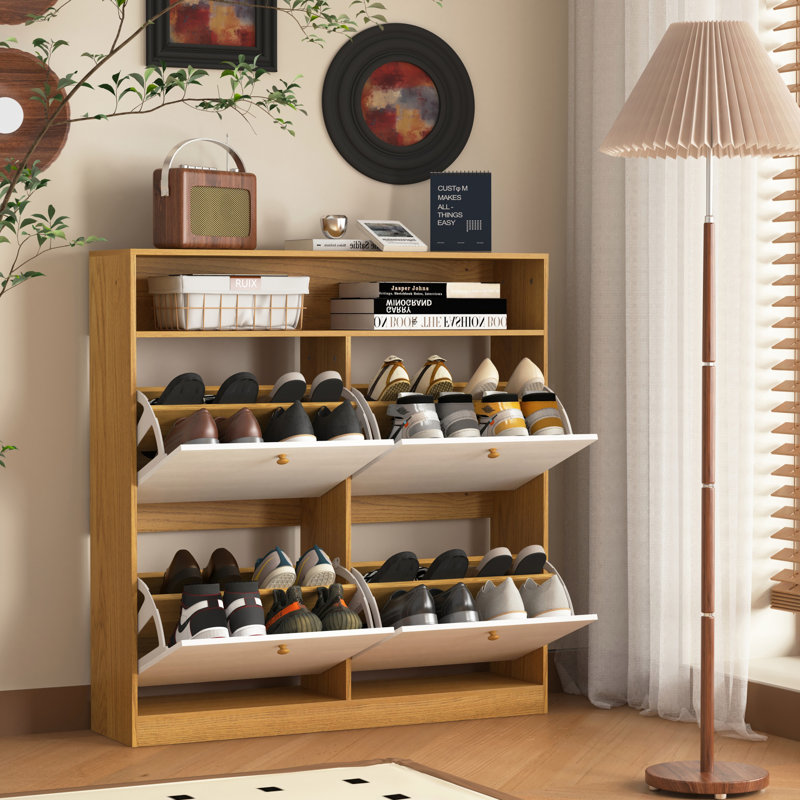 Armoire à chaussures avec 4 tiroirs rabattables pour le vestibule, Naturel