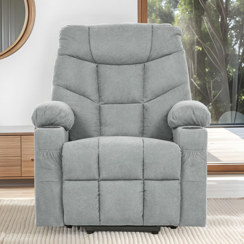 83.1cm Wide Standard Recliner with Massager, Light Grey